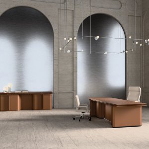 Jazz Louis meeting table with steel feet and leather-dressed frame
