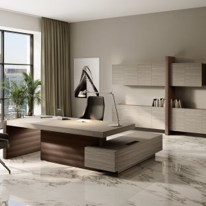 Jera Las Mobili executive desk with 90 mm top and upholstered structural panels