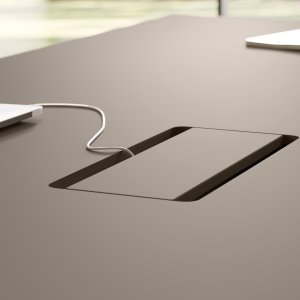 Jera Las Mobili multi-function top-access open — twin Schuko sockets, RJ45 data ports, USB chargers integrated in worktop