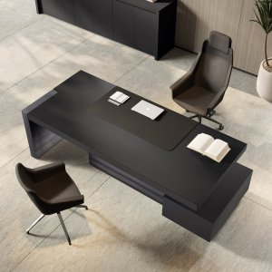 Jera executive desk 240 cm, Black finish — pedestal unit with soft-close push-release drawers