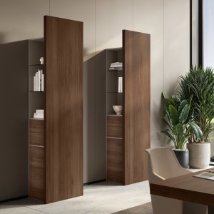 Jera suspended wall cabinets with vertical eco-leather panel — 60 kg per concealed bracket