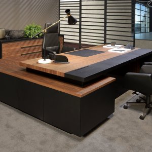 Openable power box set into the desk top