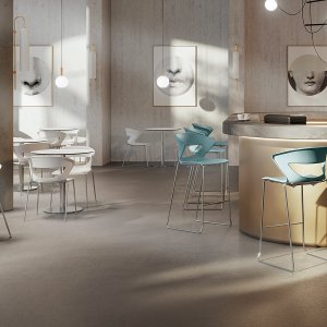 Five-star aluminium base on castors turning Kicca into a desk chair