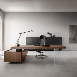 Executive desk Kyo with black leather top and leg