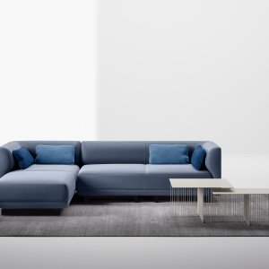Half-island seat by LaCividina with its rounded end facing the walkway