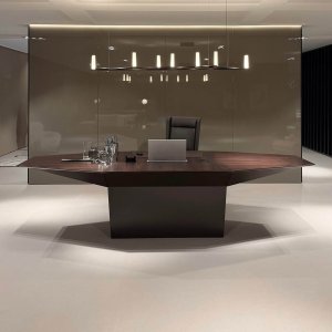 Eidos executive desk by i4Mariani with monitor hidden under the aluminium cover