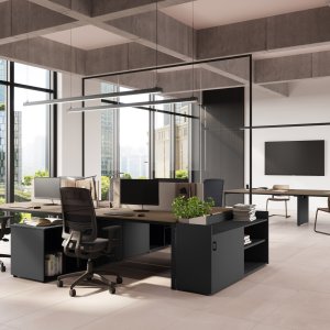 Open-plan office furnished with 5th Element workstations by Las Mobili