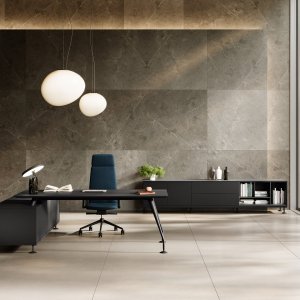 Énosi meeting table with white aluminium top-access and glass surface