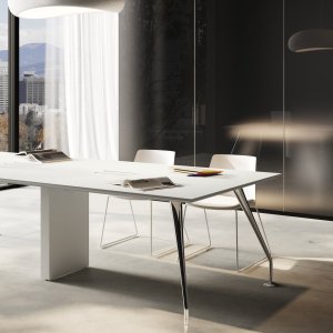 Énosi desk with Pacific Walnut 3d-foil top and black painted legs