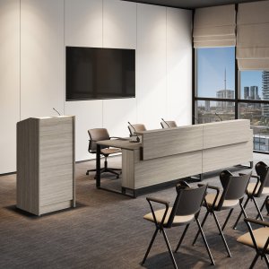 Long rectangular I-Meet conference table in Bali Walnut 3d-foil for the boardroom