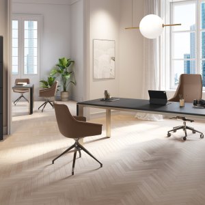 Iulio modern executive desk by Las Mobili with Inox Grey aluminium legs and wood-effect insert