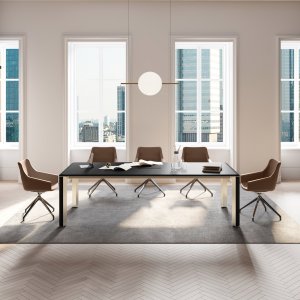 Rectangular Iulio meeting table with colour-matched flip-top access