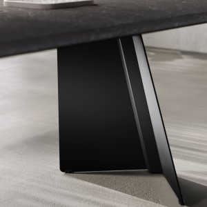 Monolith coffee table with White Calacatta ceramic top and V-shaped black legs