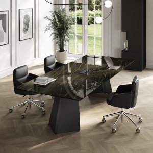 Monolith executive desk profile by Orlandini Design showing the thin top and V-leg geometry