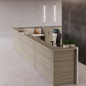 Nice reception counter welcoming visitors in a corporate lobby in London