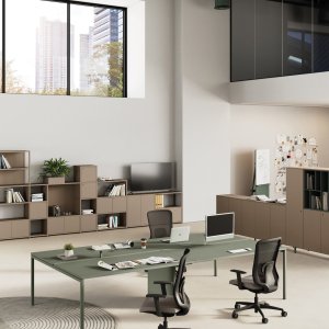 Sigma service cabinet for operative desks with sliding door and cable compartment