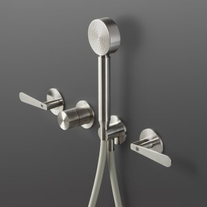 Three-hole tap Lutezia with swivel spout in satin stainless steel, Cea Design