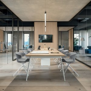 Wood to glass continuity module in a Quadrifoglio partition