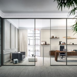 Lacquered solid panel within the M1 M2 M3 partition system — Quadrifoglio system