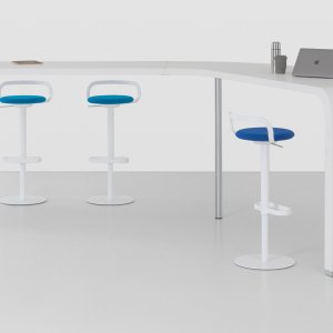 Upholstered seat of the MAK bar stool in fabric