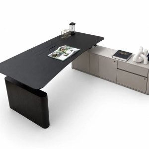 Martex Otto six-seat bench in black melamine with oak edge