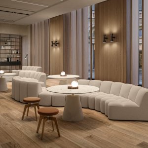 Island of Array seating in the middle of a lobby