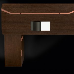 Stitched leather insert detail on the Metar desk top