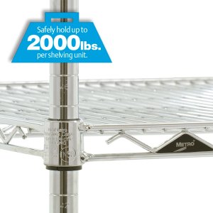 Super Erecta wire shelving unit by Metro in chrome with adjustable shelves