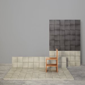 Aurore Mutina Charcoal and Light Blue Grid L tiles laid in contrast