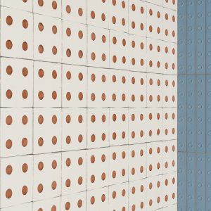 Bloc outdoor wall in natural terracotta in a courtyard