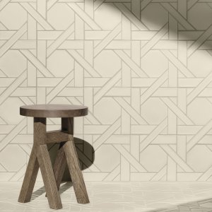 Weaving mosaic by Mutina with the Ba Leng interlocking pattern in white