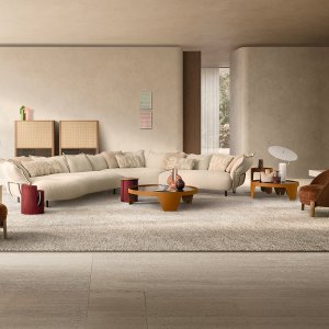 Contrast piping along the profile of the Nuvola sofa