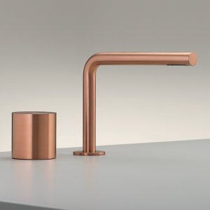 Opus two-hole progressive mixer with swivelling spout in Copper satin