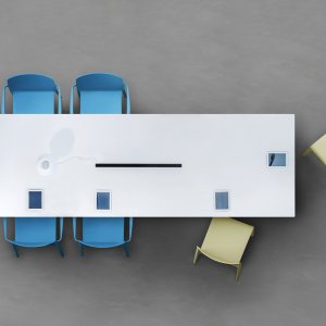 Arki-Table conference table by Pedrali with steel trestle legs and solid laminate top