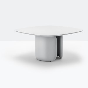 The Elinor 300 by 110 table with leather-upholstered bases
