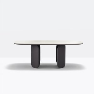 Six millimetre solid laminate top of the Elinor table with flat edge