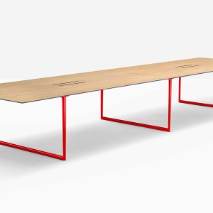 Two-piece Toa conference table 610 cm long with black laminate top
