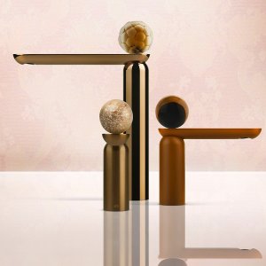 Perle three-hole basin mixer by Gessi with two different pearls