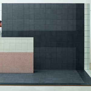 Tape by Mutina laid with mixed graphic patterns in glazed porcelain stoneware
