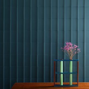 Wall clad in Motivo by Mutina with vertical relief battens