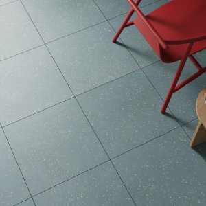 Shower clad in Mutina Primavera Blu on walls and floor