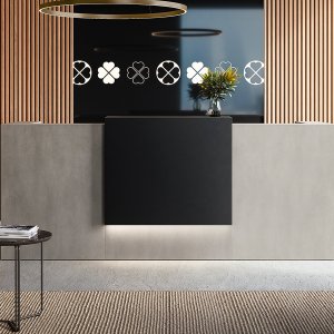 L-shaped Z2 by Quadrifoglio reception composition seen from the entrance door
