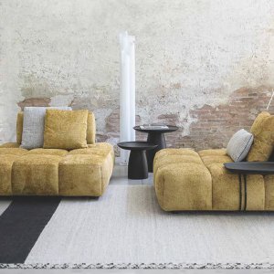 Rounded cubes on the seat of the Qubik sofa
