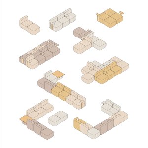 Ottoman of the One Hundred system by Quinti next to a seat module