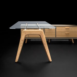 Rail executive desk by Bralco in oak with diamond cut top