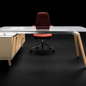 Metal beam with wood insert under the Rail desktop