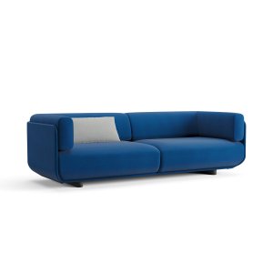 Bi-material Shaal sofa with shell and cushions in contrasting fabrics