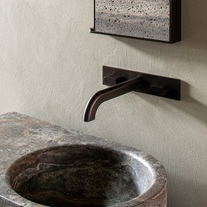 Monolithic Sixty washbasin in Travertine Titanium marble