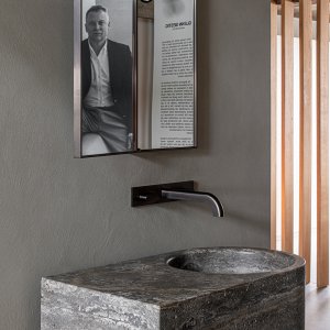 Book-opening mirror with marble front from the Sixty collection