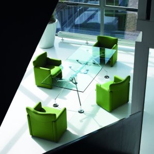 Large made-to-measure Nomos meeting table with wood veneer tops